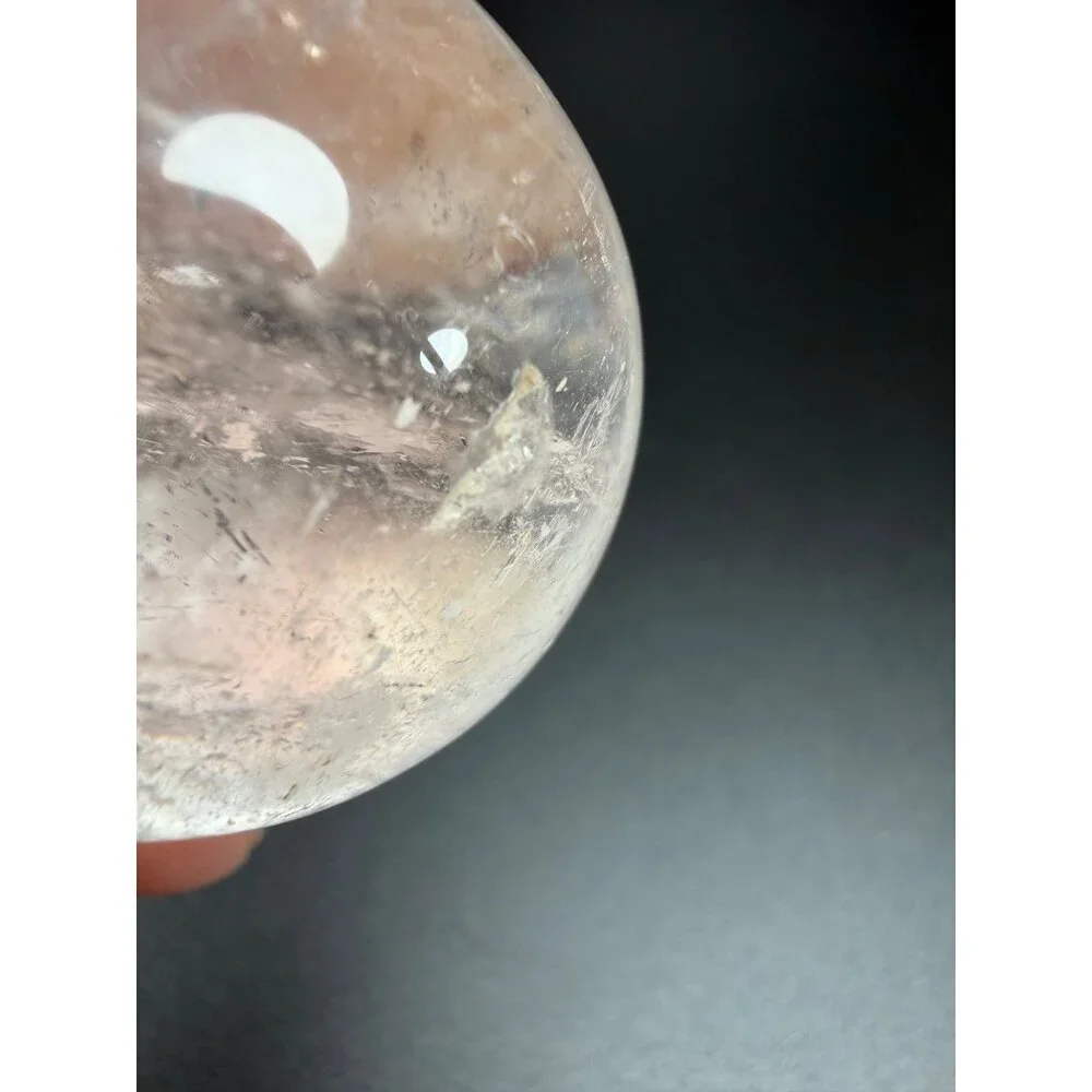 Natural Clear Quartz Sphere with Ring/Stand 38.8mm 2.9oz Healing Crystal Stone